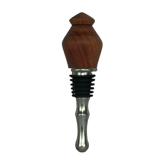 Wood Turned Handcrafted Wine Bottle Stopper Rubber Silver Tone Metal New - Picture 7 of 7